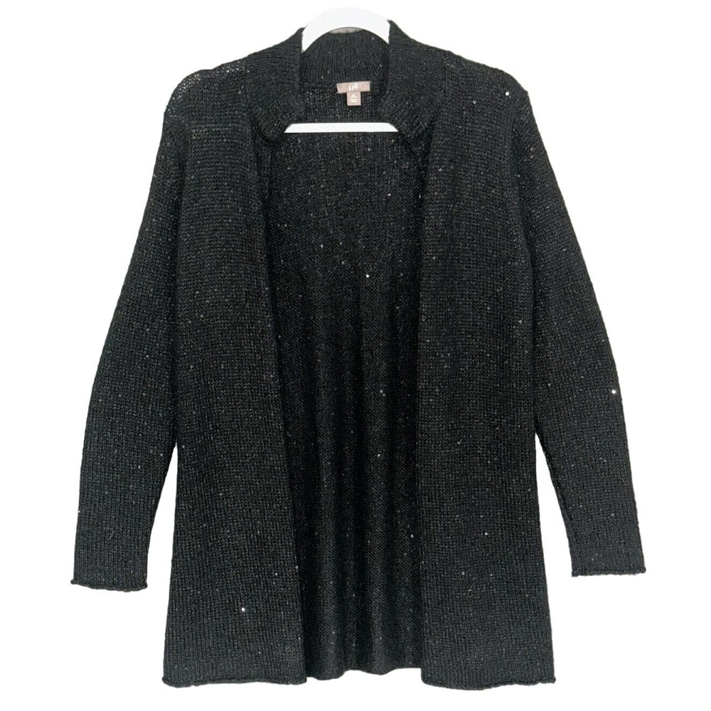 J Jill‎ | Medium Petite | Open Front Long Knit Cardigan Sequins Shimmer Sparkle